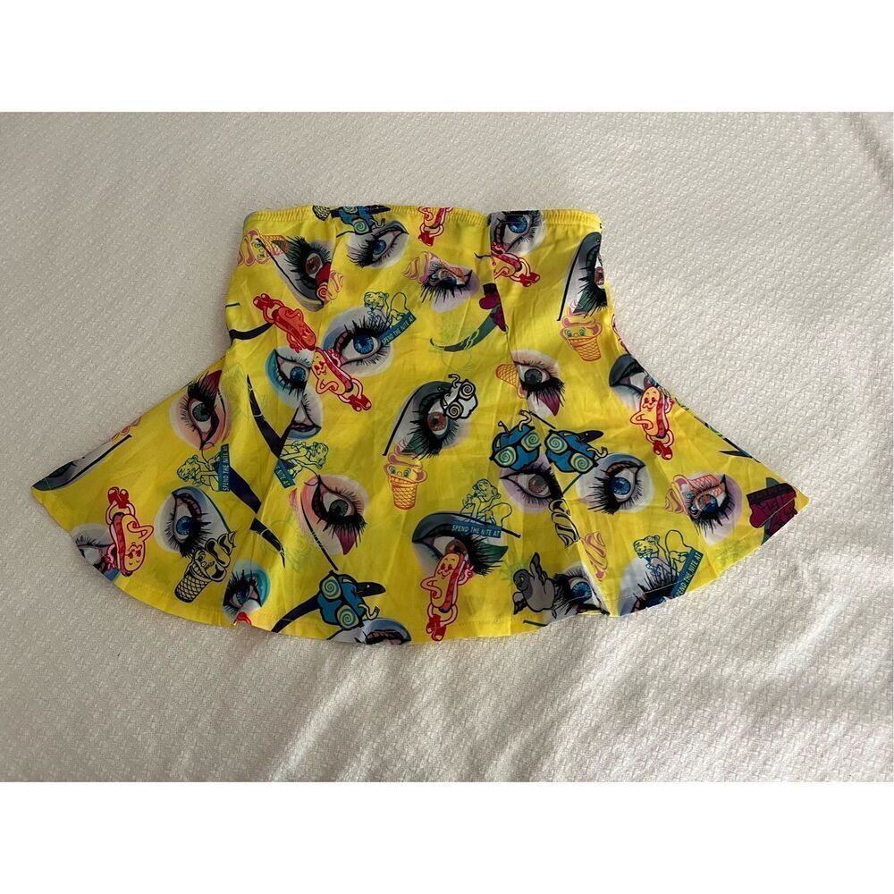 O.M.G Korea yellow peplum top or skirt fun and unique eyeball hotdog print
